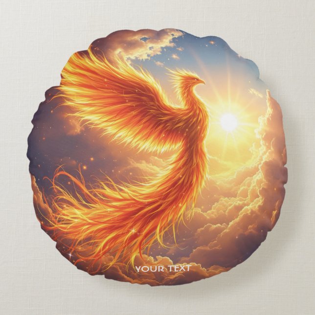 Fantasy Cute Flaming Phoenix Rises Round Cushion (Front)