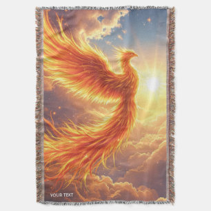 Fantasy Cute Flaming Phoenix Rises Throw Blanket