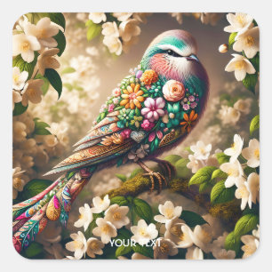 Fantasy Cute Floral Bird Jasmine Square Sticker
