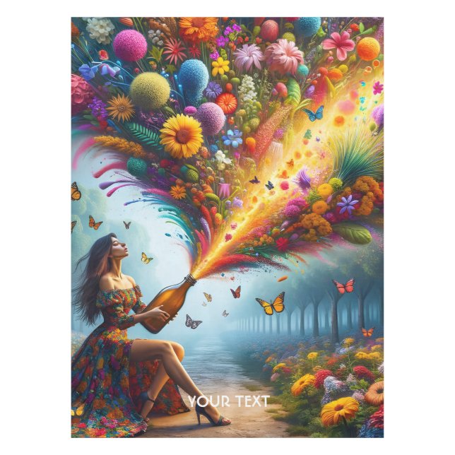 Fantasy Cute Flowers Girl Bottle Tablecloth (Front)