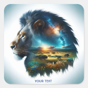 Fantasy Cute Flowers Lion Desert Square Sticker