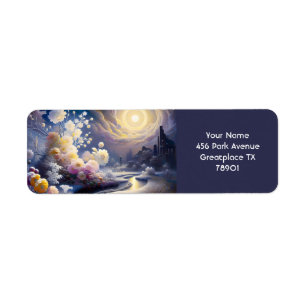 Fantasy Cute Flowers Moon Snow Return Address Label