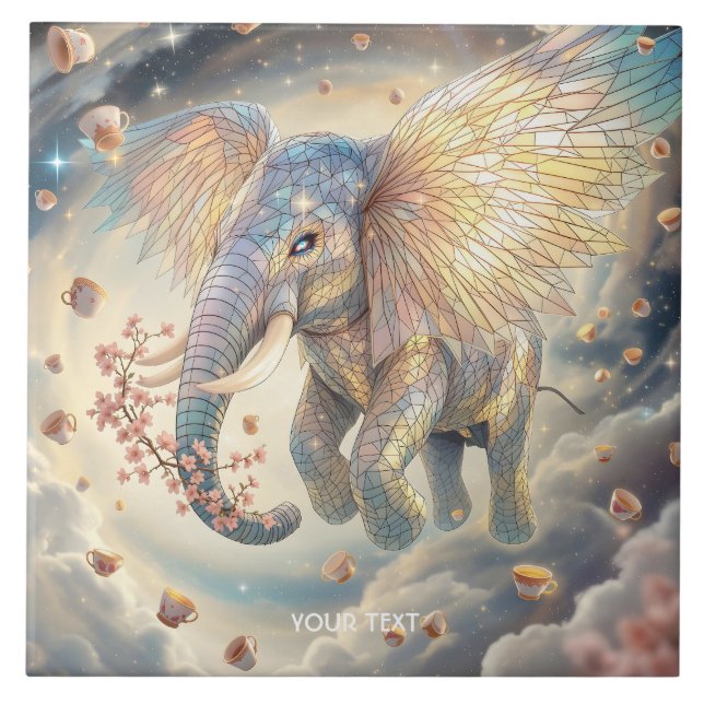 Fantasy Cute Flying Elephant Sakura Ceramic Tile (Front)