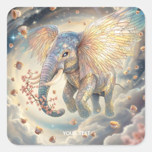 Fantasy Cute Flying Elephant Sakura Square Sticker
