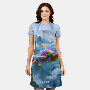 Fantasy Cute Flying Rainbow Turtle Apron