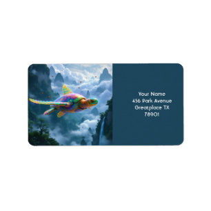 Fantasy Cute Flying Rainbow Turtle Label