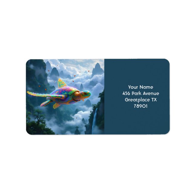 Fantasy Cute Flying Rainbow Turtle Label (Front)