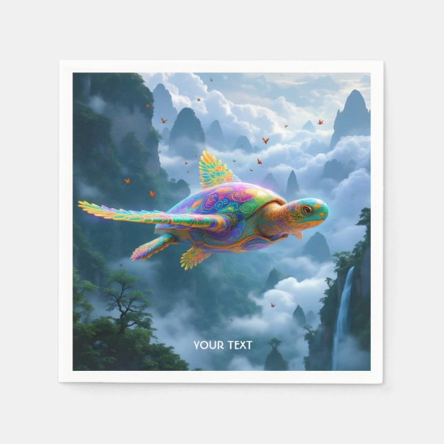 Fantasy Cute Flying Rainbow Turtle Napkin (Front)
