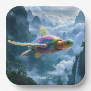 Fantasy Cute Flying Rainbow Turtle Paper Plate