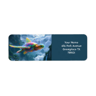 Fantasy Cute Flying Rainbow Turtle Return Address Label