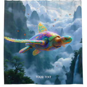 Fantasy Cute Flying Rainbow Turtle Shower Curtain