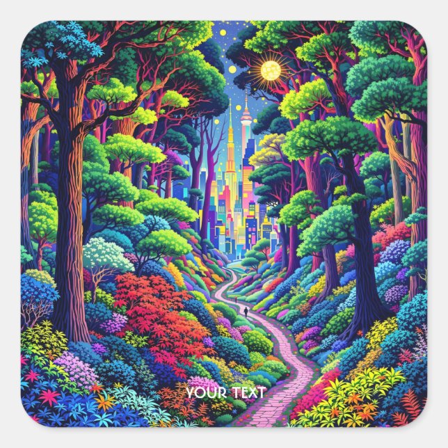 Fantasy Cute Forest And City Square Sticker (Front)