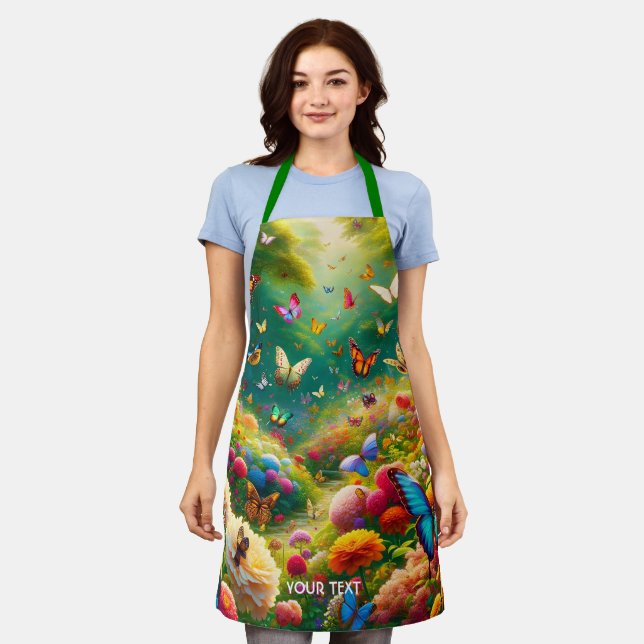 Fantasy Cute Forest Flowers Butterflies Apron (Worn)