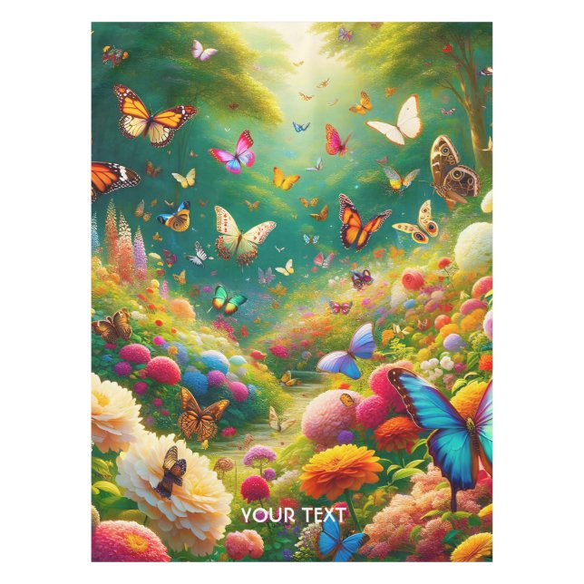 Fantasy Cute Forest Flowers Butterflies Tablecloth (Front)