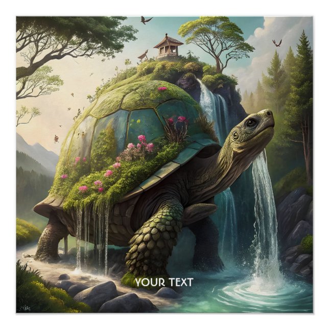 Fantasy Cute Forest Turtle Flowers Poster (Front)