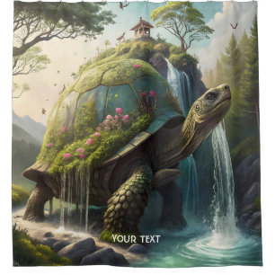 Fantasy Cute Forest Turtle Flowers Shower Curtain
