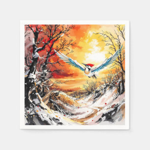 Fantasy Cute Forest Woodpecker Sunset Napkin