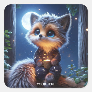 Fantasy Cute Fox Cub Coffee Square Sticker