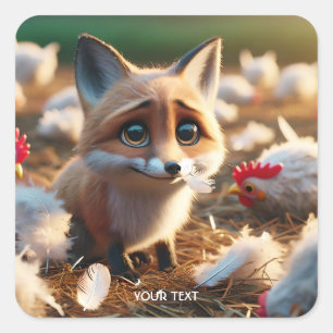 Fantasy Cute Fox Feathers Chicken Square Sticker