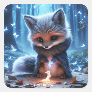 Fantasy Cute Fox Forest Butterflies Square Sticker