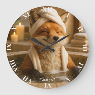 Fantasy Cute Fox In Spa Large Clock