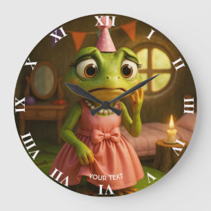 Fantasy Cute Frog Girl Party Large Clock