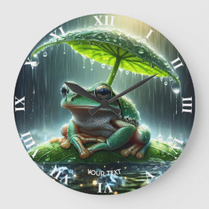 Fantasy Cute Frog Leaf Umbrella Large Clock