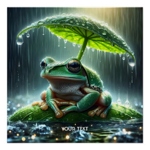 Fantasy Cute Frog Leaf Umbrella Poster