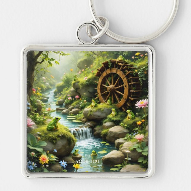 Fantasy Cute Frog River Forest Key Ring (Front)