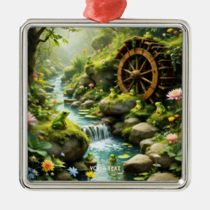 Fantasy Cute Frog River Forest Metal Ornament