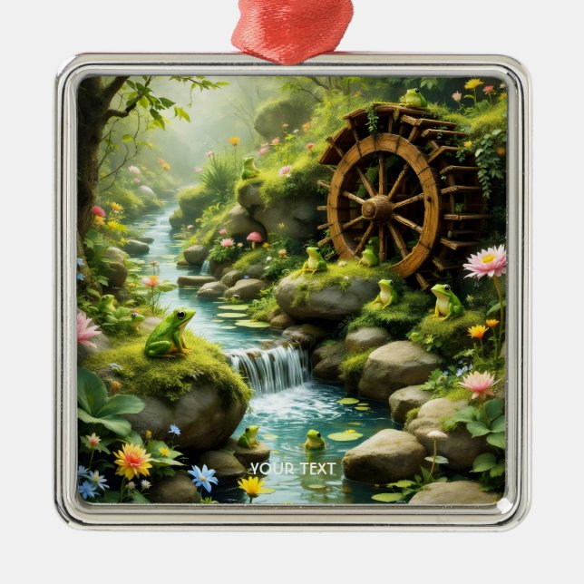Fantasy Cute Frog River Forest Metal Ornament (Front)
