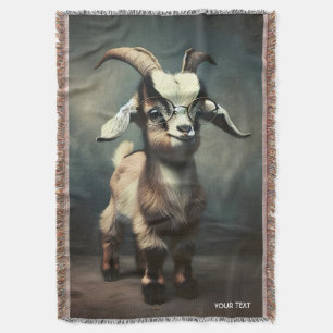 Fantasy Cute Funny Baby Goat Throw Blanket