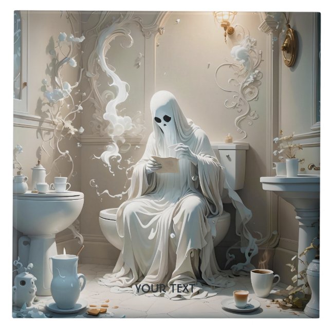Fantasy Cute Ghost Bathroom Paper Ceramic Tile (Front)