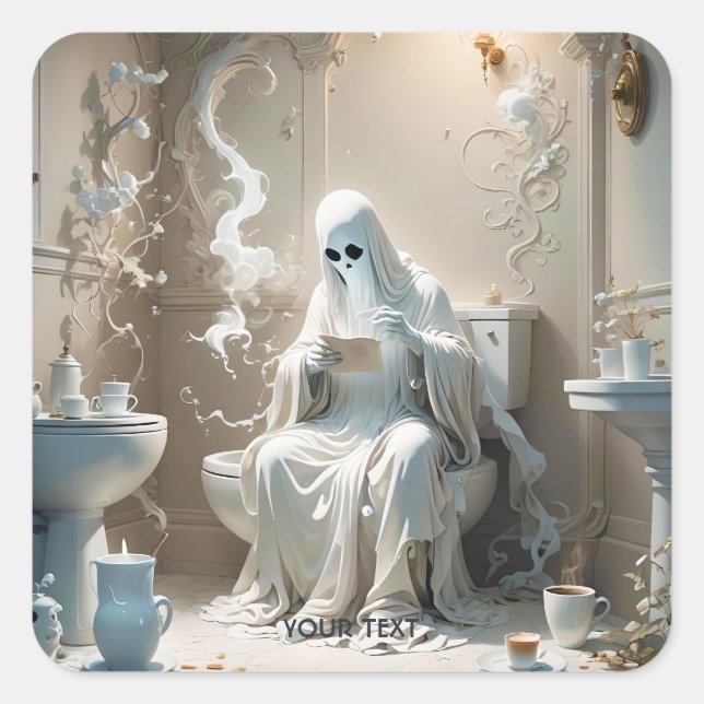 Fantasy Cute Ghost Bathroom Paper Square Sticker (Front)