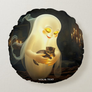 Fantasy Cute Ghost Kitten Candles Round Cushion