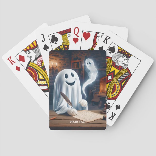 Fantasy Cute Ghost Writing Feather Playing Cards (Back)