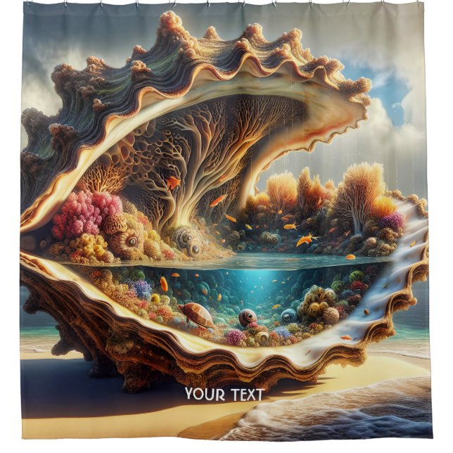 Fantasy Cute Giant Shell Sea Shower Curtain (Front)