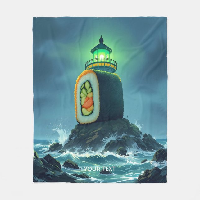 Fantasy Cute Giant Sushi Lighthouse Fleece Blanket (Front)