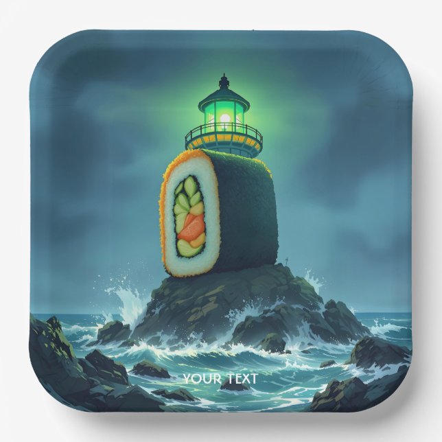 Fantasy Cute Giant Sushi Lighthouse Paper Plate (Front)