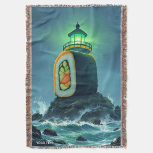 Fantasy Cute Giant Sushi Lighthouse Throw Blanket