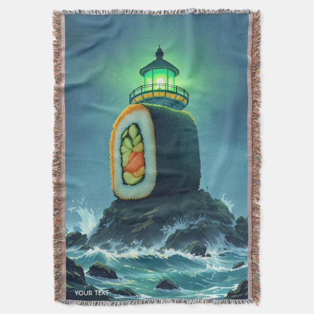 Fantasy Cute Giant Sushi Lighthouse Throw Blanket (Front Vertical)