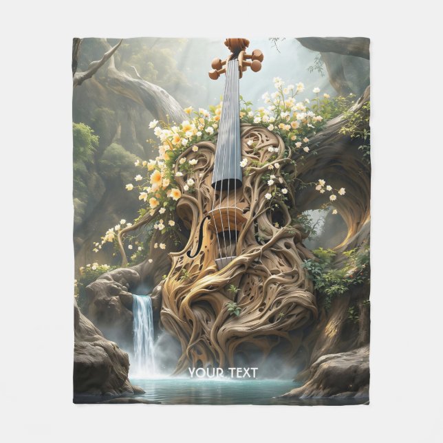 Fantasy Cute Giant Violin Forest Fleece Blanket (Front)