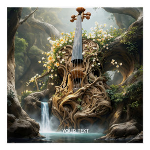 Fantasy Cute Giant Violin Forest Poster