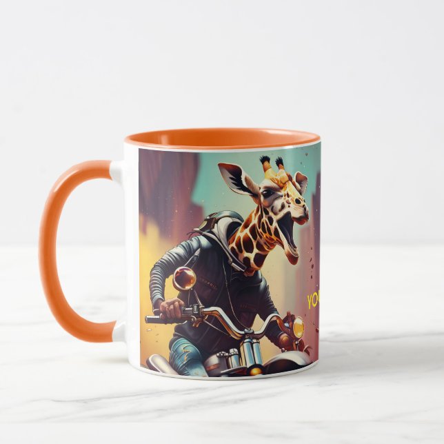 Fantasy Cute Giraffe Riding Bike Mug (Left)