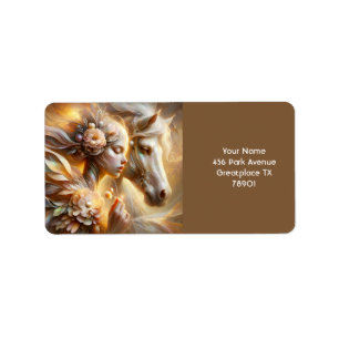 Fantasy Cute  Girl And Horse Label