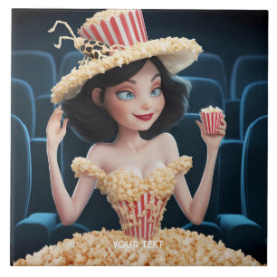 Fantasy Cute Girl Cinema Popcorn Ceramic Tile