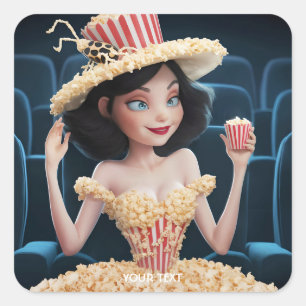 Fantasy Cute Girl Cinema Popcorn Square Sticker