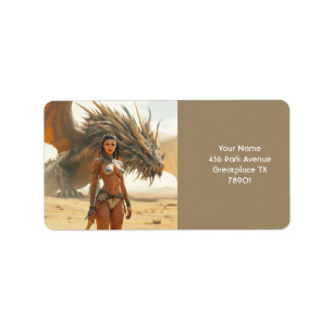 Fantasy Cute Girl Dragon Desert Label