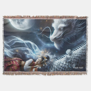 Fantasy Cute Girl Dragon Moon Throw Blanket