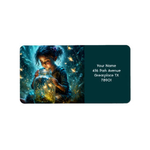 Fantasy Cute Girl Jar Fireflies Label